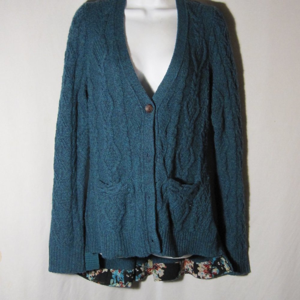 Anthro Far Away From Close Button Up Cableknit Cardigan M